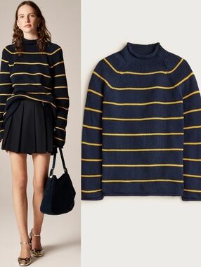 New! J. Crew 1988 Rollneck Sweater in Stripe Darkest Indigo Sunset